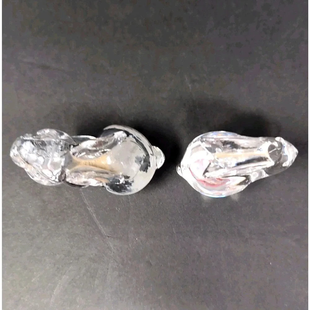 VTG Oneida Bunny Rabbit Figurines Set of 2 Lead Crystal Clear Hand Cut &‎ Blown